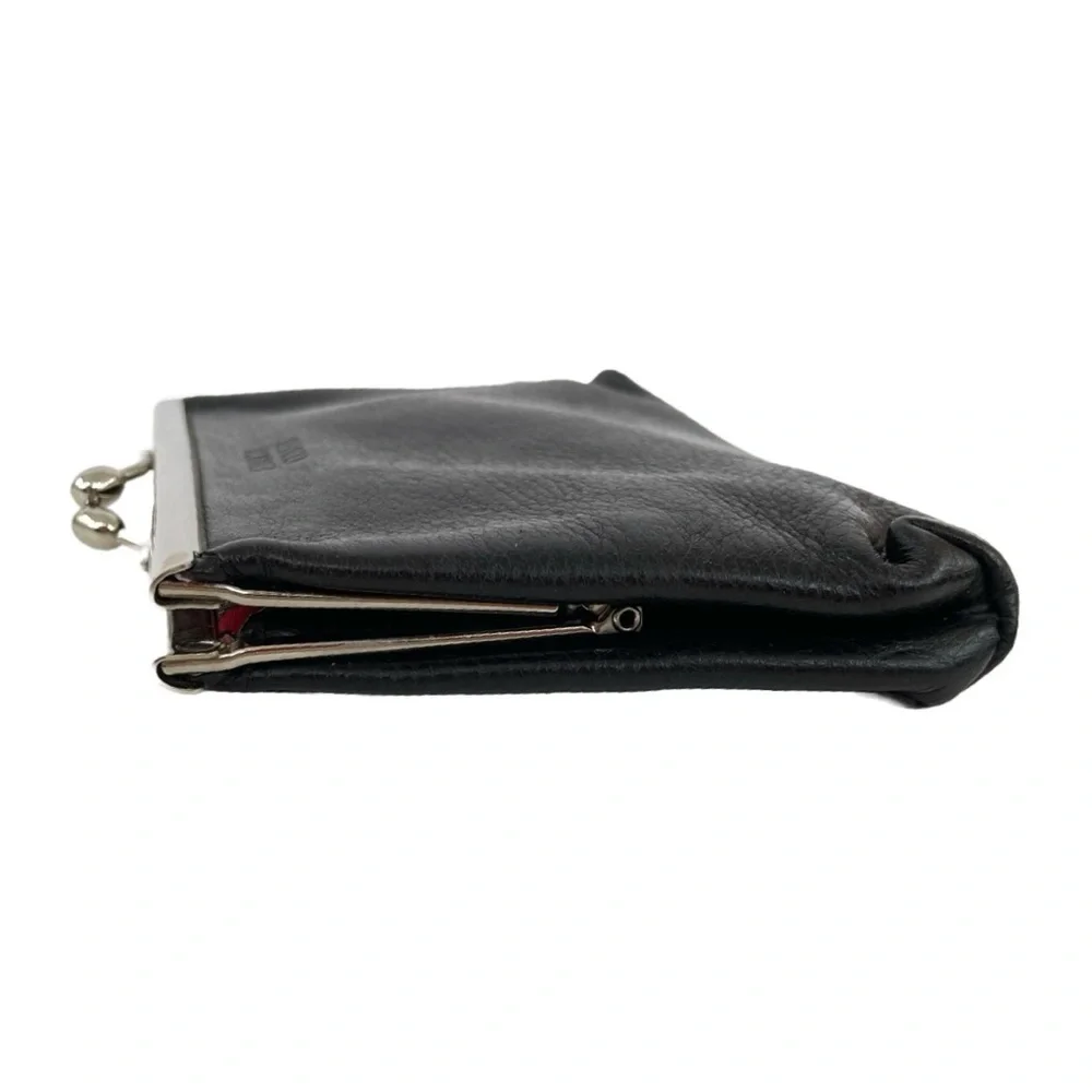 Vintage Enrico Coveri Black Leather Coin Purse, Silver Hardware Red Print Lining - Picture 6 of 8